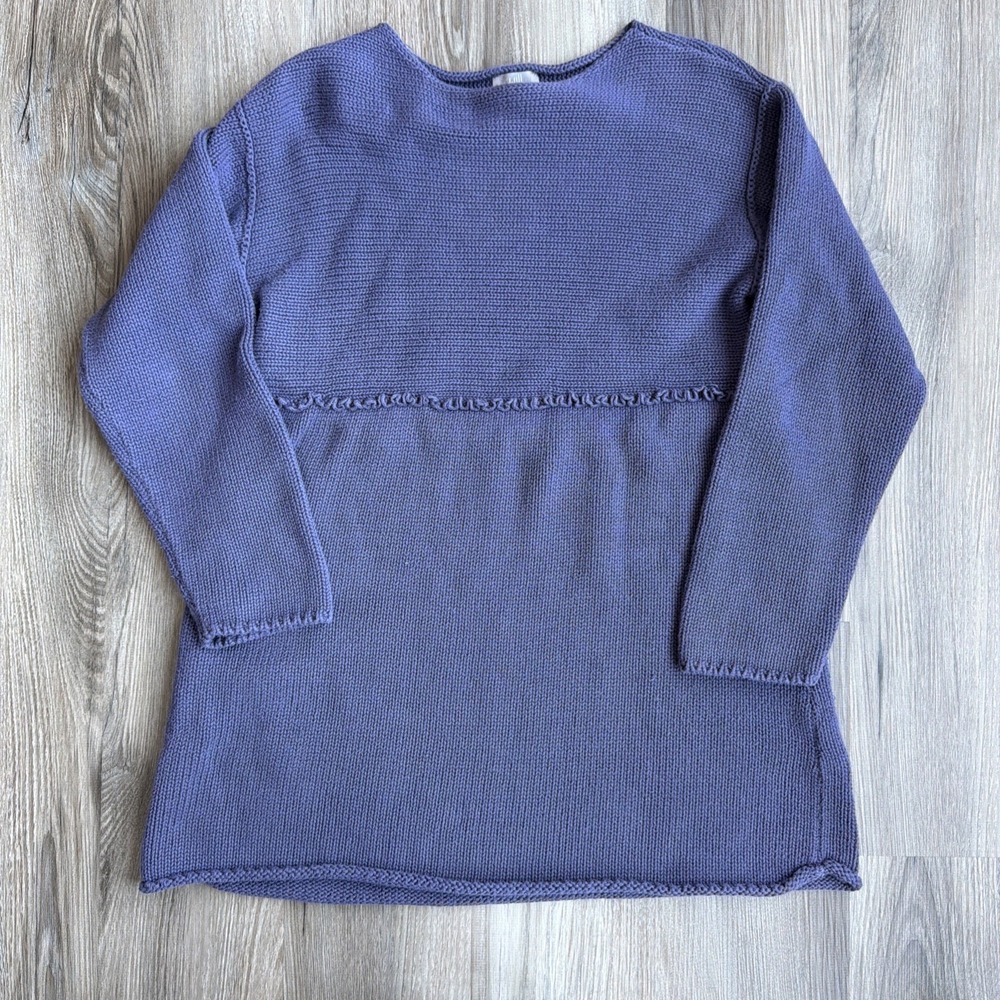 Y2K J Jill Purple Knit Tunic Sweater Boatneck Medium Petite Spring Modest Church